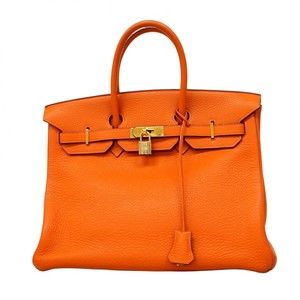 Hermes Hermès Birkin 35 Handbag in Taurillon Clemence Leather, Orange, with I...